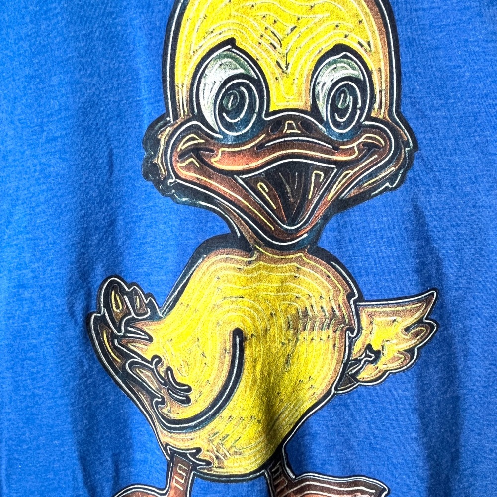 Neon Museum Blue Men’s T-Shirt with Yellow Duck Graphic - Picture 2 of 6